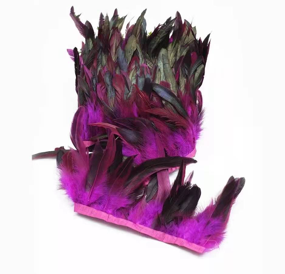 piuma.5mt Piume di gallo, Frangia con Nastro, lunghezza 13-16 cm